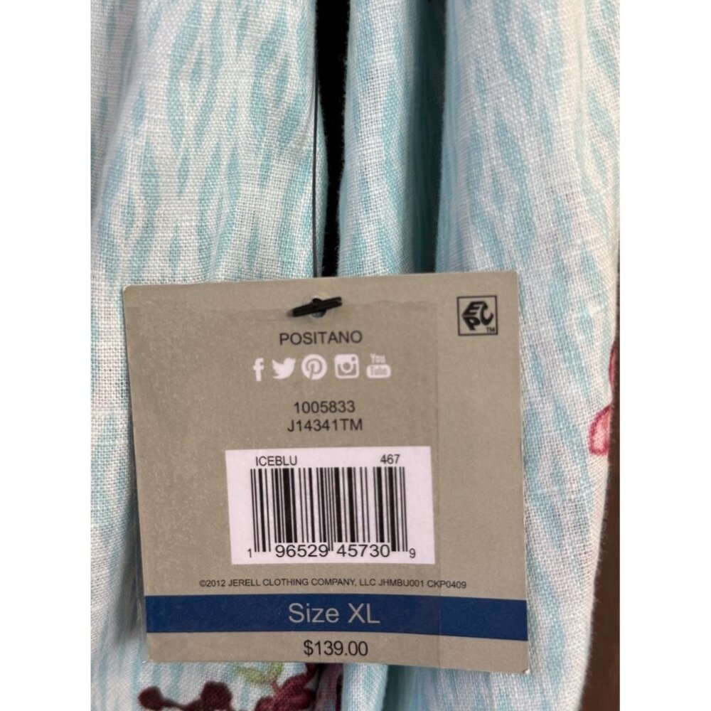 John Mark Size XL Ice Blue Floral Embroidered Beaded 3/4 Sleeve Tunic Top - Picture 10 of 10